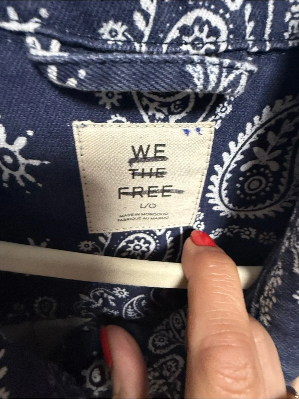 NWOT Free People We the Free Opal Swing Printed Denim Jacket- Navy Combo-Bandana - Picture 8 of 8